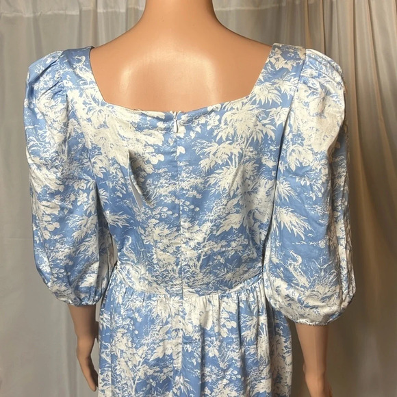 WAYF Midi Floral Western Dress Size M Cut Out Preppy Balloon Sleeve - Picture 9 of 13